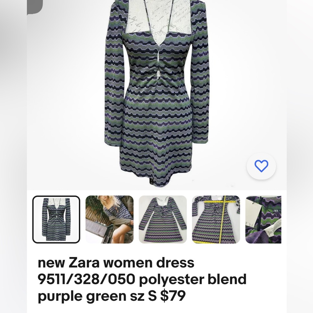 ZARA Purple Green Metallic Geo Striped Tie Front Keyhole Long Sleeve Mini Dress